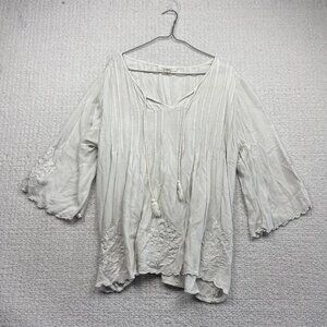 Solitaire Whimsical Off-White Boho Blouse Sz 2XL Peasant Fairy Cottagecore Flowy